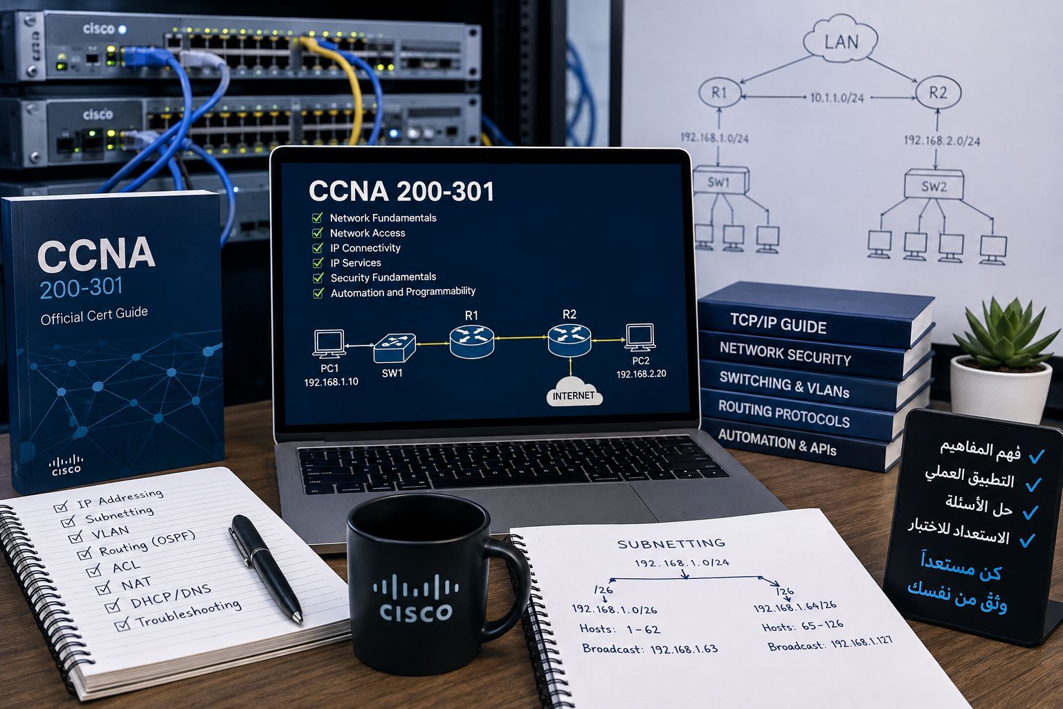 أهم أسئلة اختبار CCNA مع الإجابات والتفسير | دليل CCNA 200-301 لعام 2026