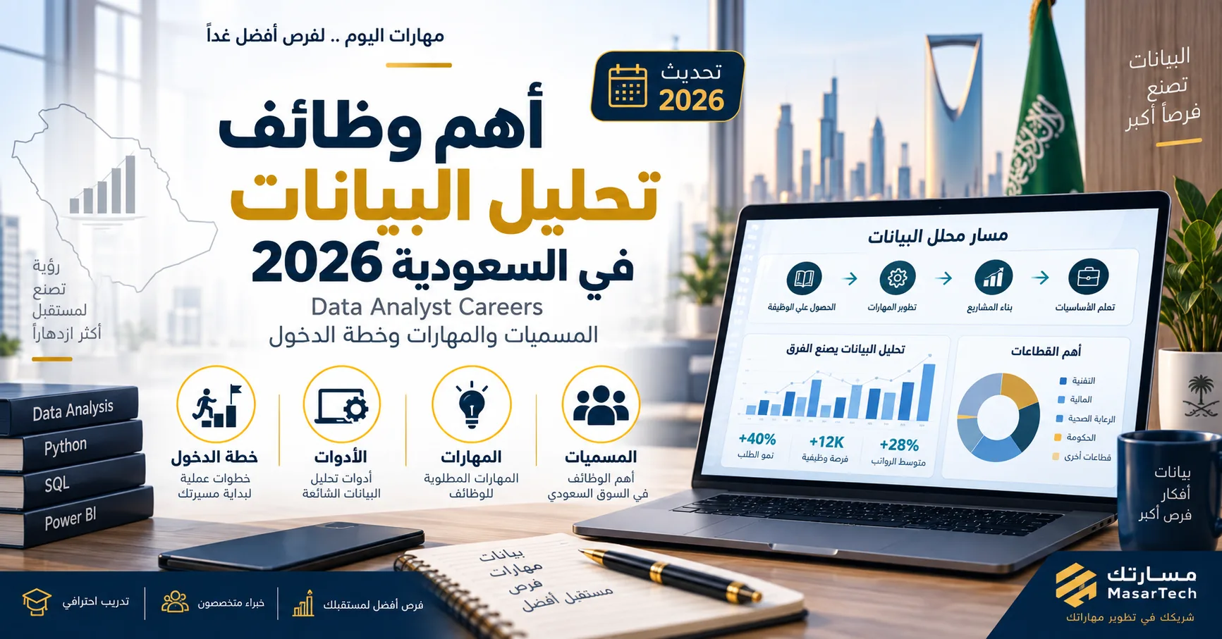 اهم وظائف تحليل البيانات في السعودية 2026: المسميات والمهارات وخطة الدخول